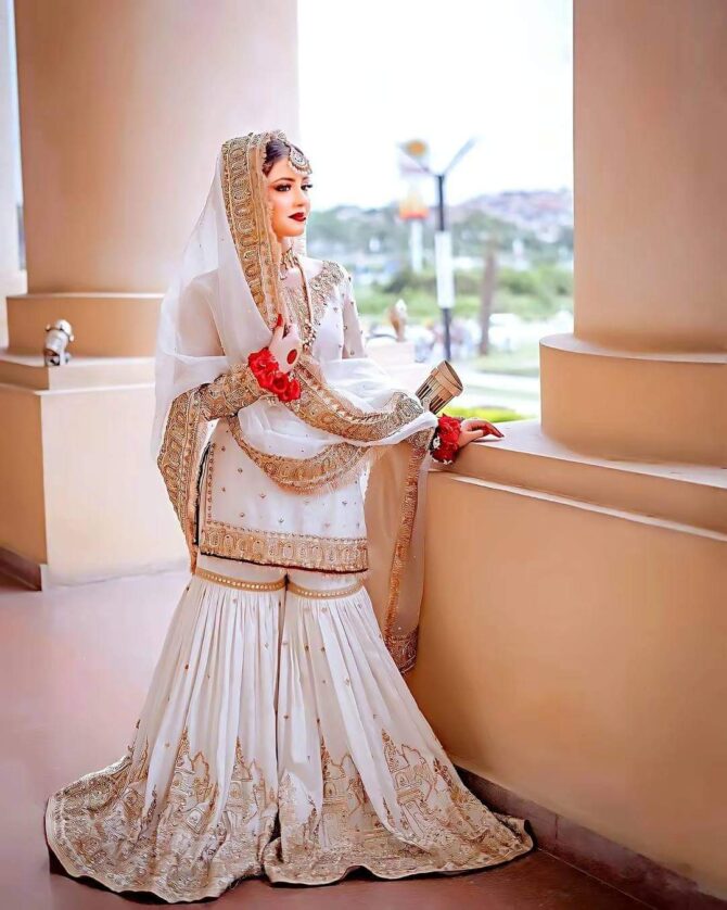 Graceful Whiteness Unveiling Bridal Sharara Beauty