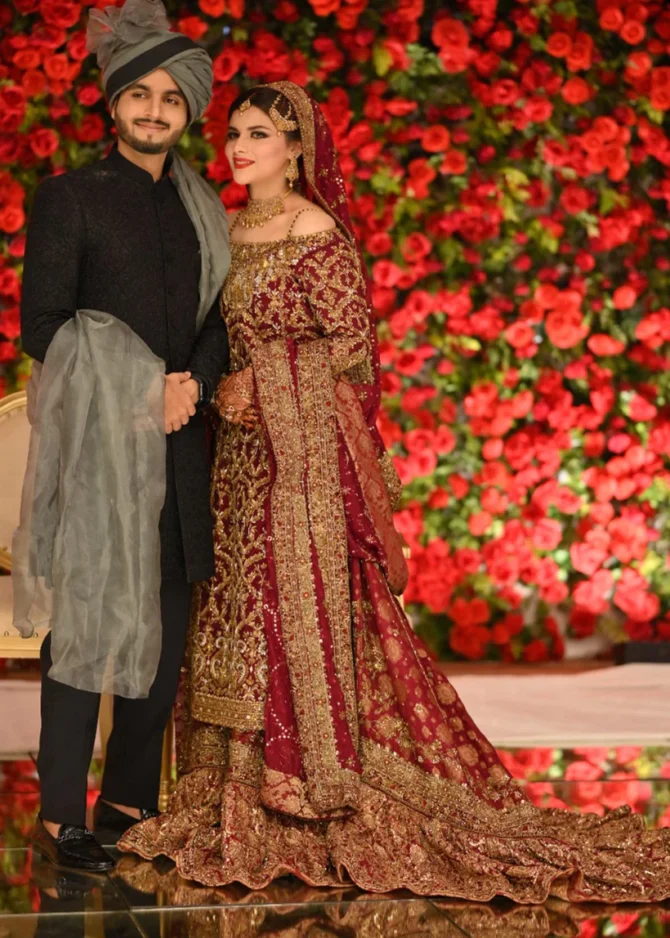 Red Silk Net Ensemble with Zurbuff Farshi Sharara and Embellished Silk Net Dupatta