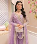Hand-Embellished Net Pishwas with Korean Raw Silk Sharara and Sequined Dupatta