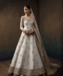 White Silk Embroidered Anarkali Suit With Skirt