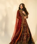 Nazakat - Bridal Embroidered Maroon Lehnga Choli with a Net Dupatta