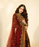 Nazakat - Bridal Embroidered Maroon Lehnga Choli with a Net Dupatta