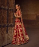 Red Lehenga and Choli Raw Silk Pakistani Bridal Dress