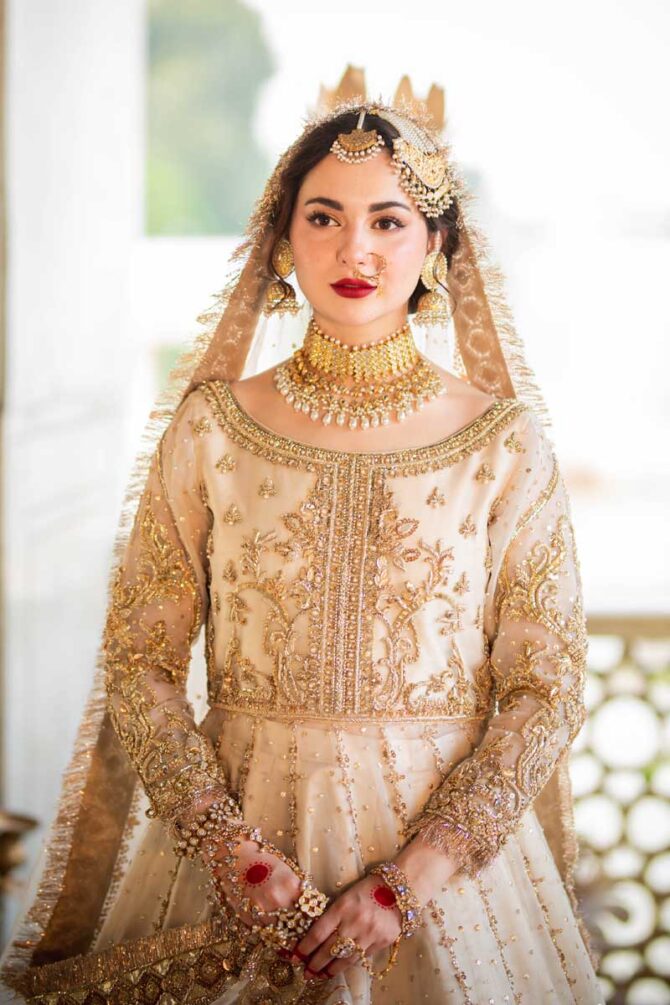 White and Golden Lehenga Frock Pakistani Wedding Dresses