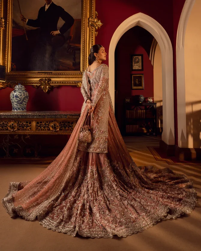Tea Pink Tissue Shirt and Bridal Gharara Style Dress