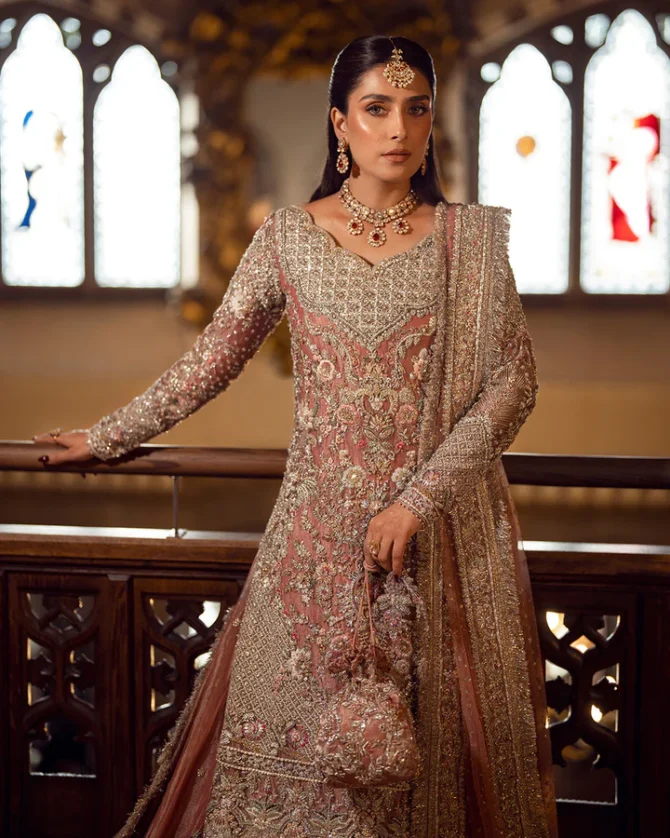 Tea Pink Tissue Shirt and Bridal Gharara Style Dress