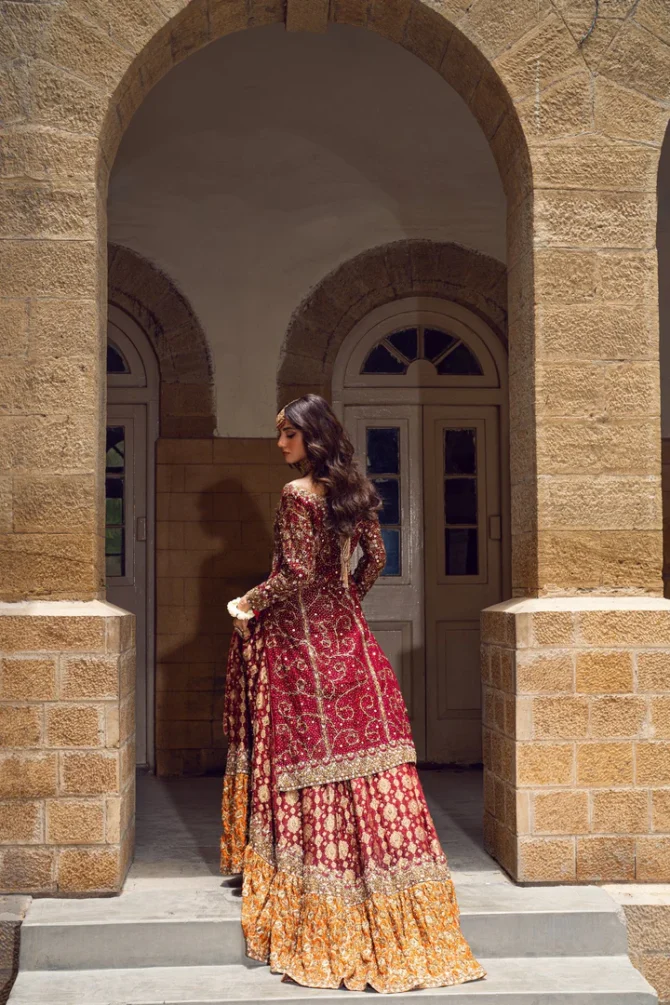 Pakistani Bridal Dress in Farshi Lehenga Kameez Style