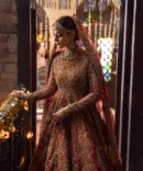 Red Bridal Dress in Pishwas Frock and Lehenga Style