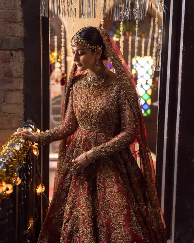 Red Bridal Dress in Pishwas Frock and Lehenga Style