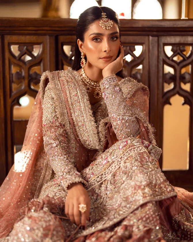 Tea Pink Tissue Shirt and Bridal Gharara Style Dress