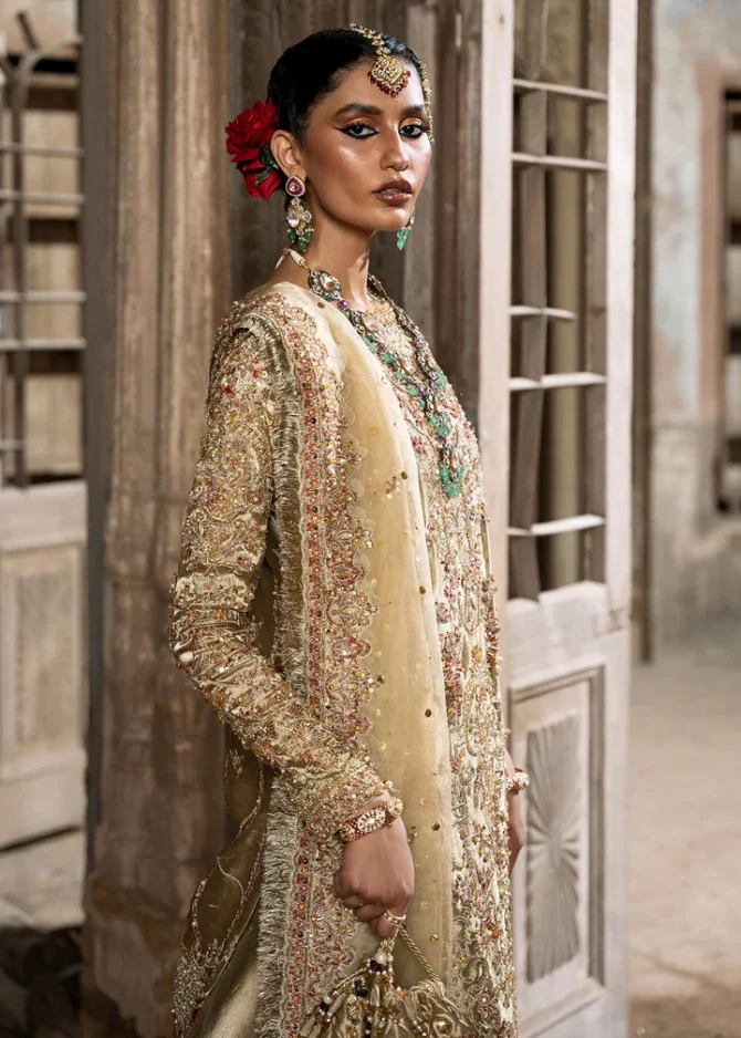 Pakistani Bridal Dress in Tissue Shirt Gharara Style