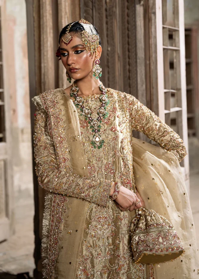 Pakistani Bridal Dress in Tissue Shirt Gharara Style