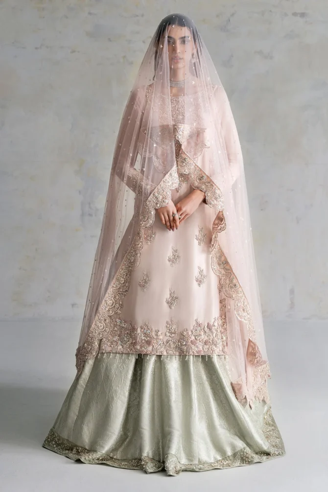 Embellished Nikkah Dress in Royal Lehenga Kameez Style