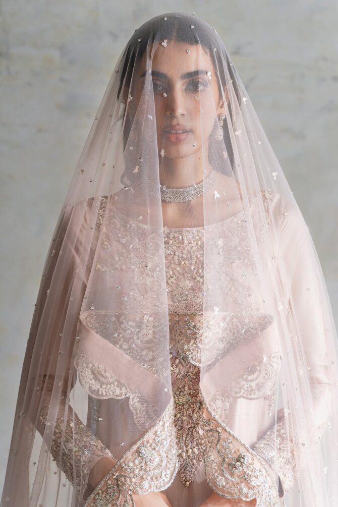 Embellished Nikkah Dress in Royal Lehenga Kameez Style