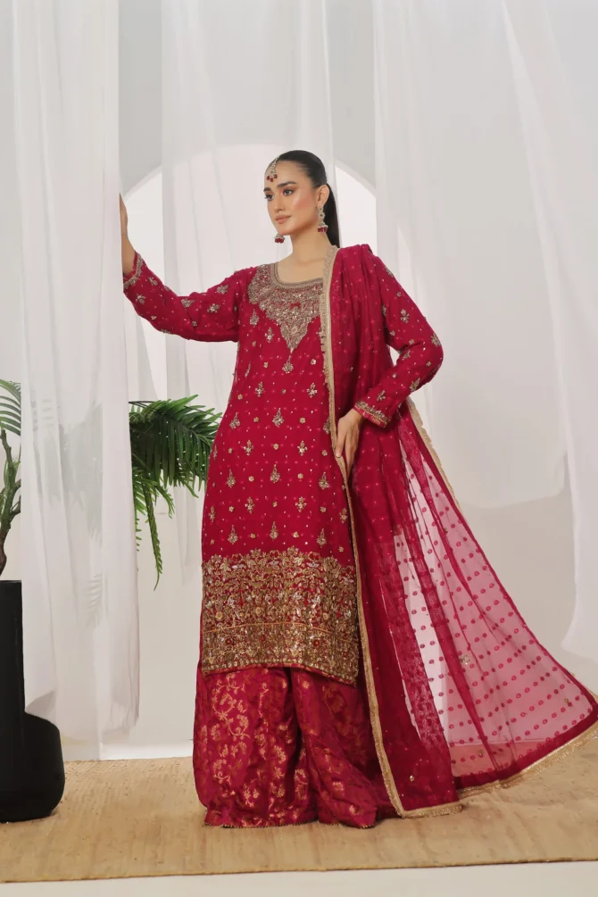 Khaddi Net Sharara Suit 3 Piece for Malik Wears