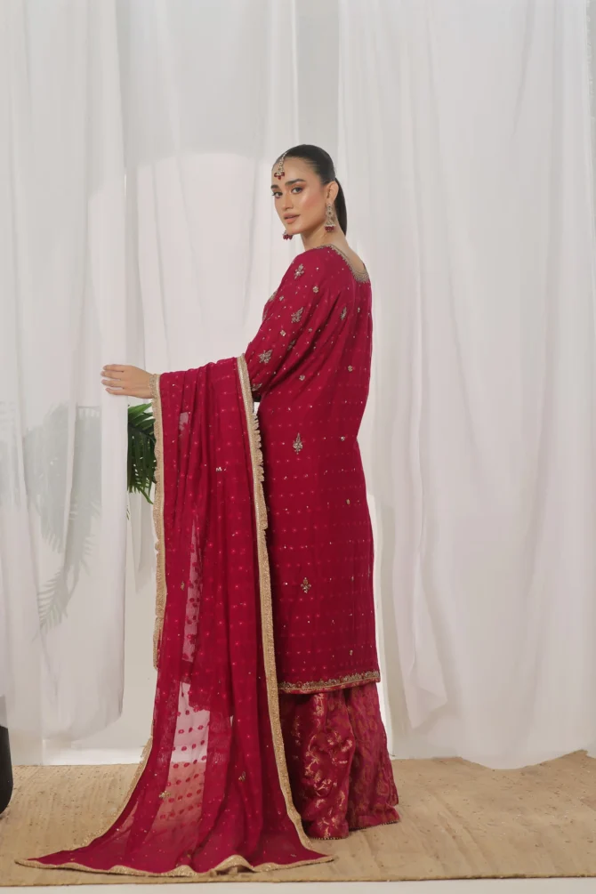 Khaddi Net Sharara Suit 3 Piece for Malik Wears