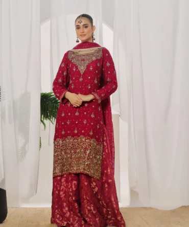 Khaddi Net Sharara Suit 3 Piece for Malik Wears