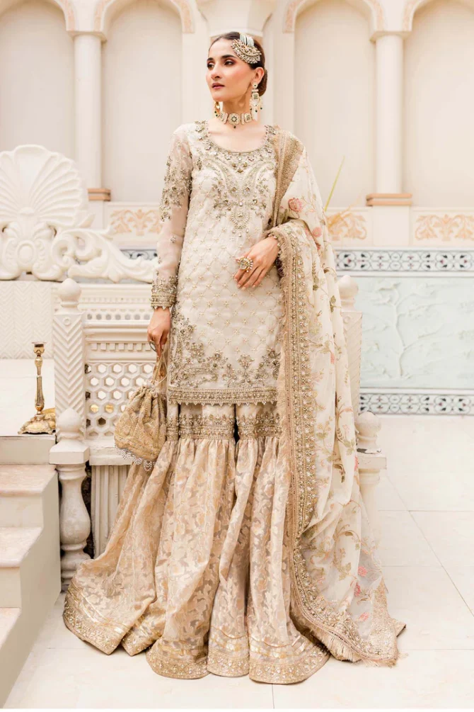 Pakistani Bridal Dress in Kameez and Gharara Style for Nikkah