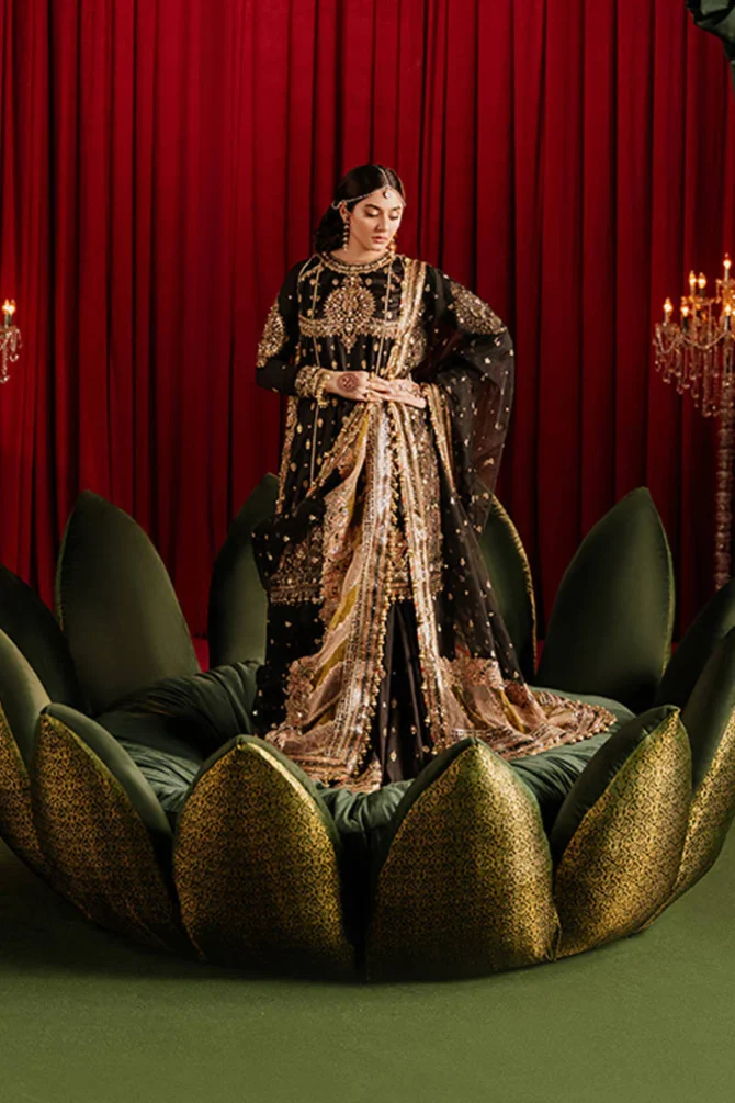 Pakistani Wedding Dress in Black Gharara Kameez Style