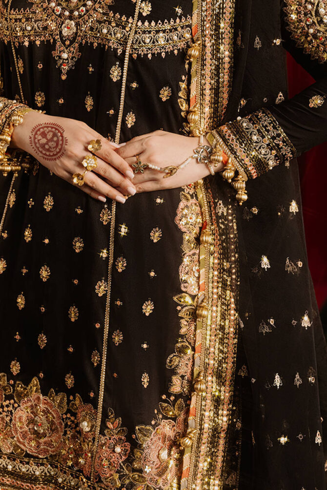 Pakistani Wedding Dress in Black Gharara Kameez Style