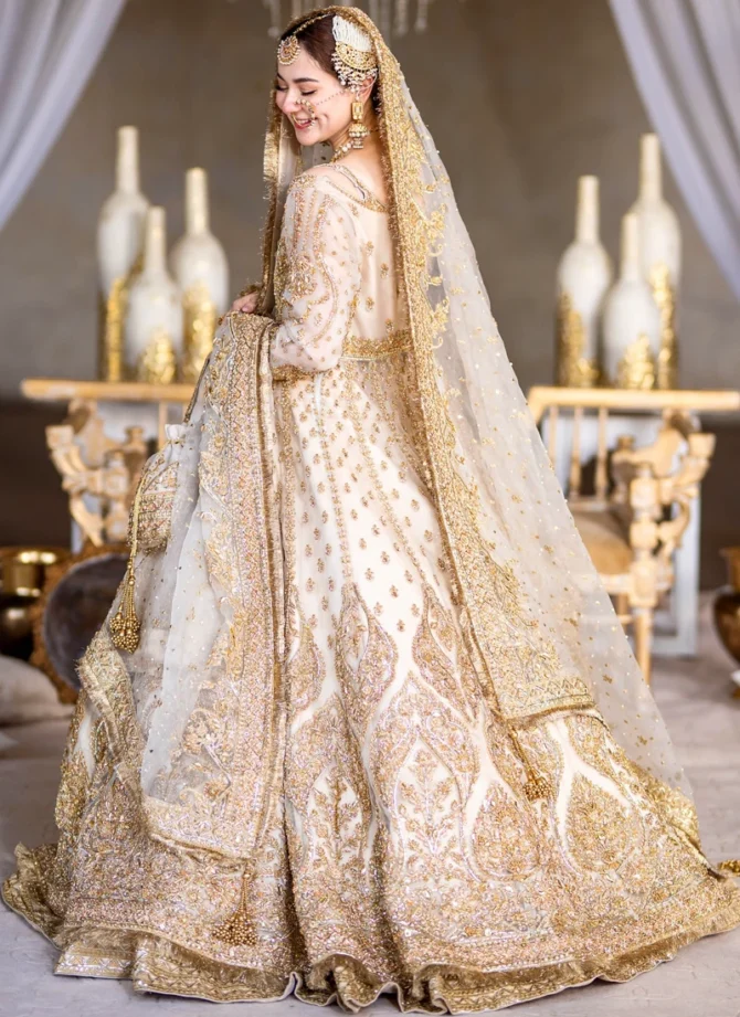 White and Gold Bridal Lehenga for Nikkah