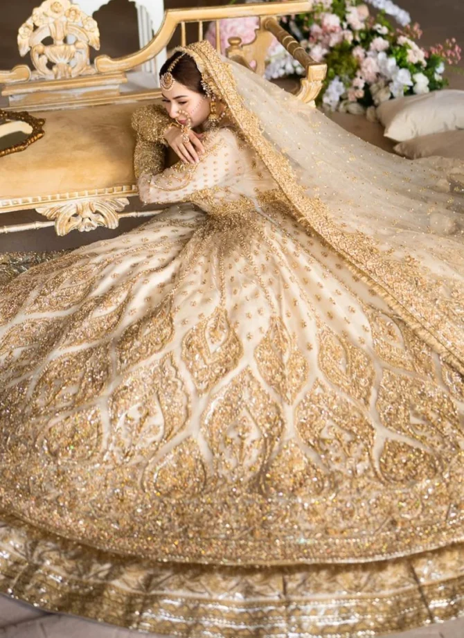 White and Gold Bridal Lehenga for Nikkah