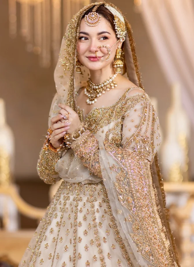 White and Gold Bridal Lehenga for Nikkah