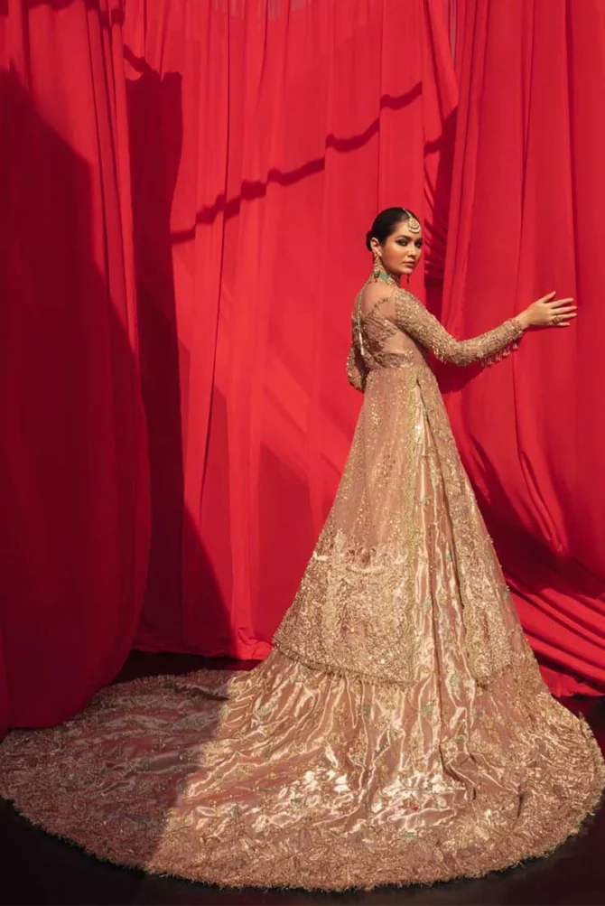 Bridal Lehenga with Hand-Embellished Kora and Dabka Motifs