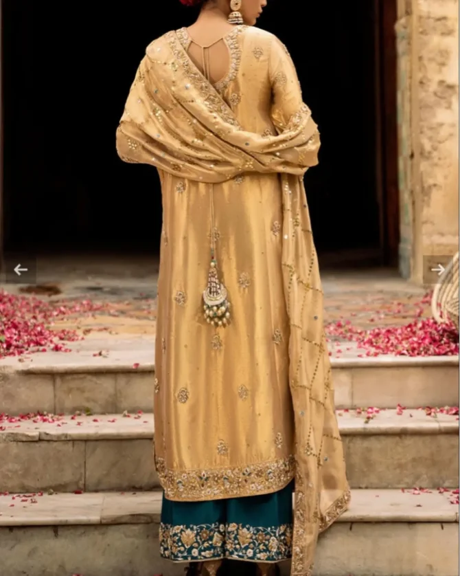 Gold Chandi Tissue Party Wear Dress