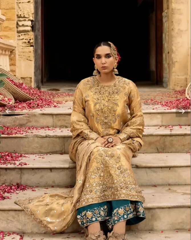 Gold Chandi Tissue Party Wear Dress