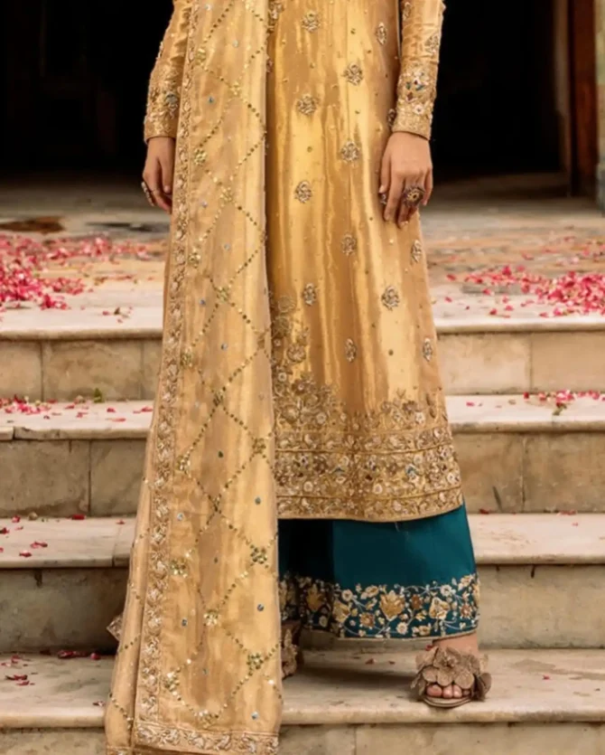 Gold Chandi Tissue Party Wear Dress