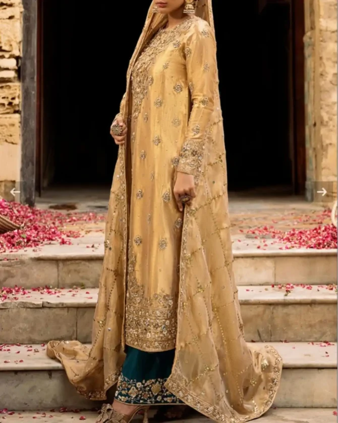 Gold Chandi Tissue Party Wear Dress