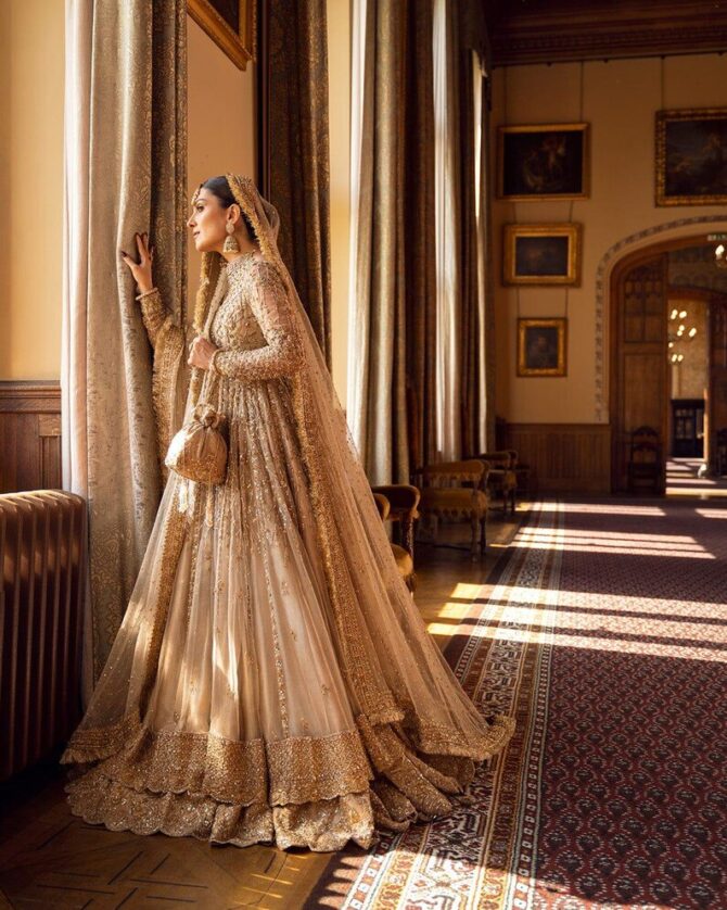 Gold Bridal Maxi Dress – Embroidered Nikkah/Wedding Gown