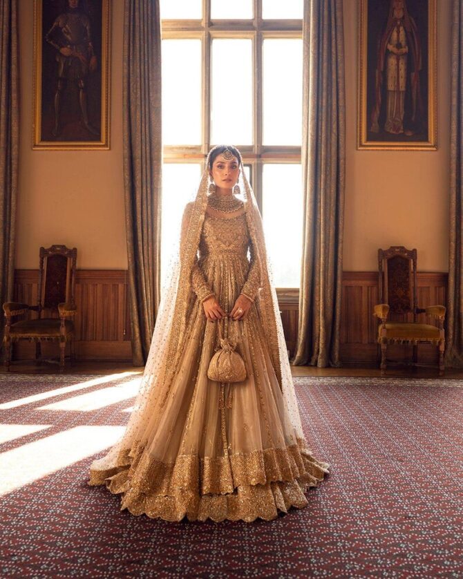 Gold Bridal Maxi Dress – Embroidered Nikkah/Wedding Gown
