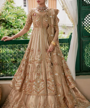 Golden Glam for Nikkah 💫 Must-Have Pakistani Bridal Lehenga Frock 2025